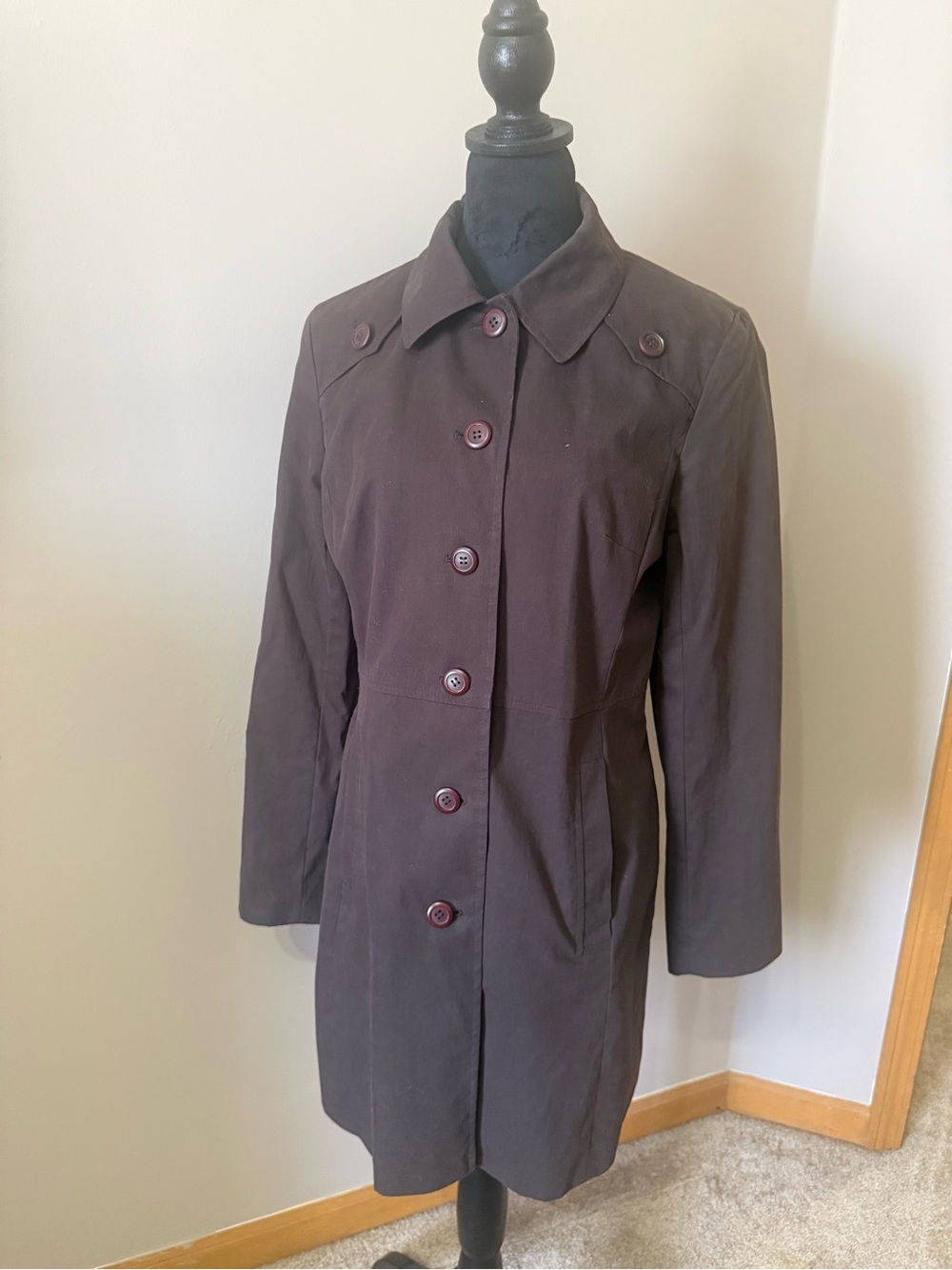 LOFT Dark Brown, Single-Breasted Trench Coat, Medium